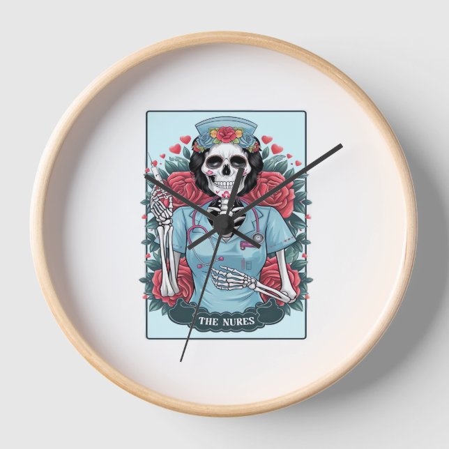 Horloge Rose Floral Skeleton Nurse Carte Tarot Halloween E (Recto)