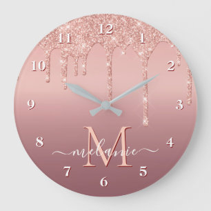 Horloge rose Parties scintillant or Nom et lettre 