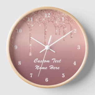 Horloge Rose Parties scintillant or personnalisé texte cad