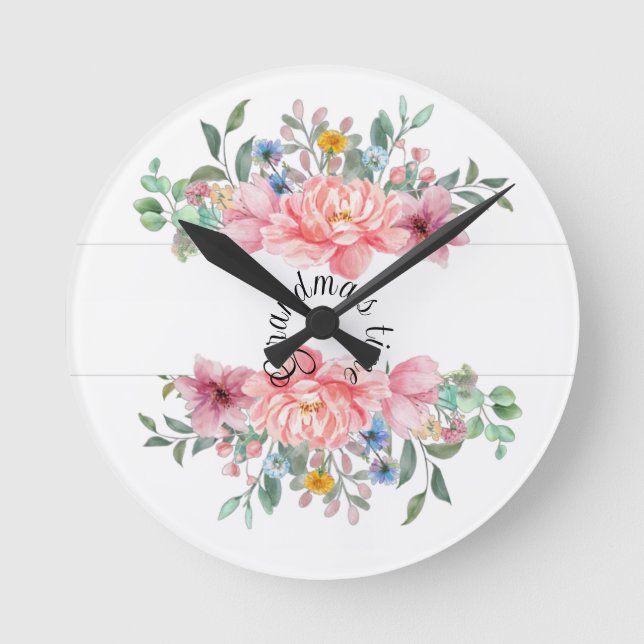 Horloge rose pastel fleurie (Recto)