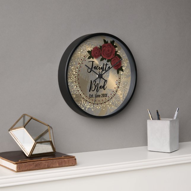 Horloge Rose romantique Mariage de plume de  (Bureau)