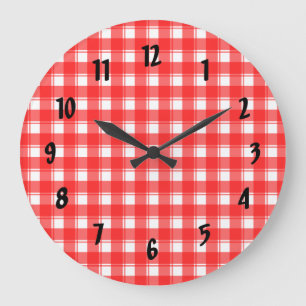 Horloge rouge blanc plaid noir chiffres