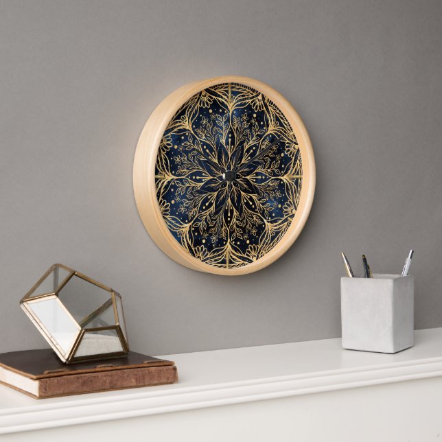 Horloge Rouge Poinsettia Fleur Mandala (Bureau)