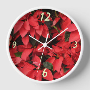 Horloge Rouge Poinsettias II Noël Fête Florale