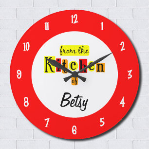 Horloge rouge rétro personnalisée depuis la cuisin