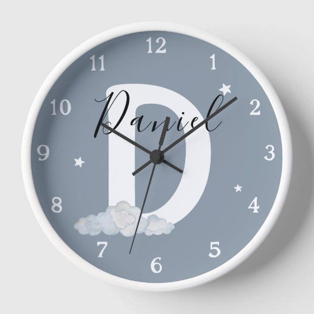 Horloge Round White Wood Frame Blue Nursery Wall Clock (Recto)