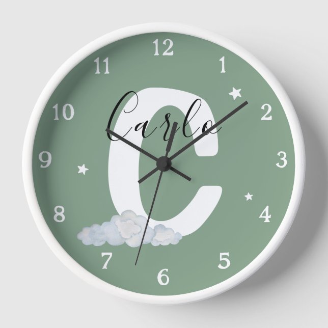 Horloge Round White Wood Frame Monogram Nursery Wall Clock (Recto)