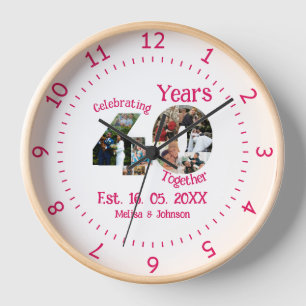 Horloge Ruby Red 40th Mariage Anniversary 11 Photo Collage