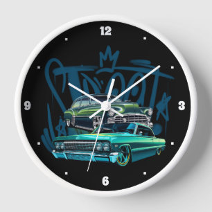 Horloge Rue Cinquante-Seize Autos Vintages Arbres Noirs