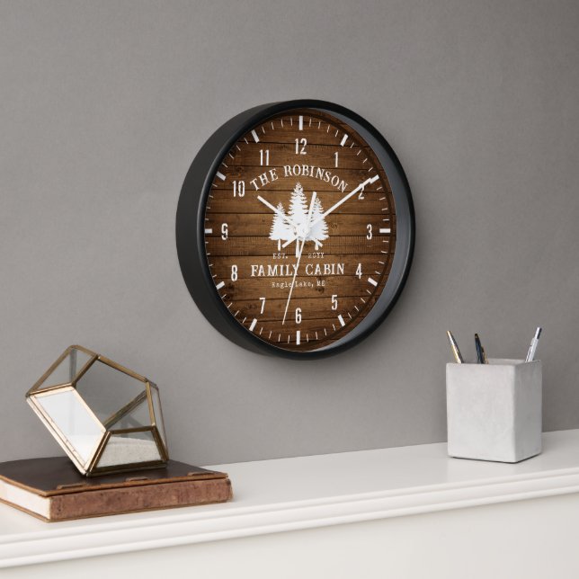 Horloge Rustic Country Famille Cabines Arbres Bois Planche (Bureau)