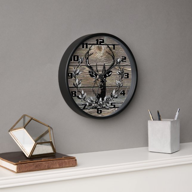 Horloge Rustic Deer Laurel leaves (Bureau)