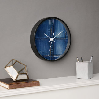 Horloge Rustic Indigo Denim & Copper Stitching Modern Wall