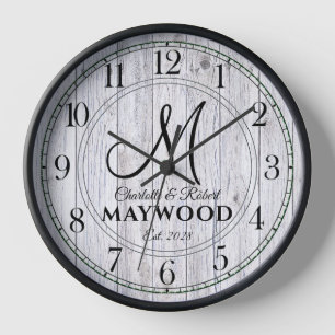 Horloge Rustic Personnalisé Mariage Nouveaux mariés