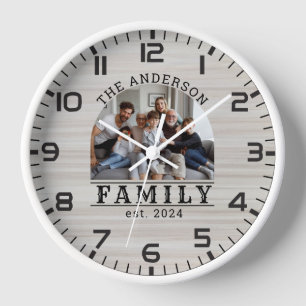 Horloge Rustique blanc blanchi Personnalisé Photo & Nom de