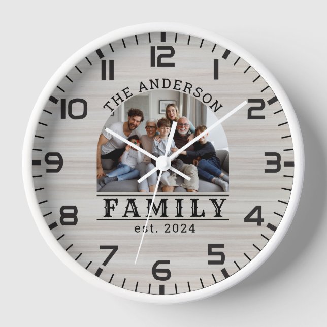 Horloge Rustique blanc blanchi Personnalisé Photo & Nom de (Recto)