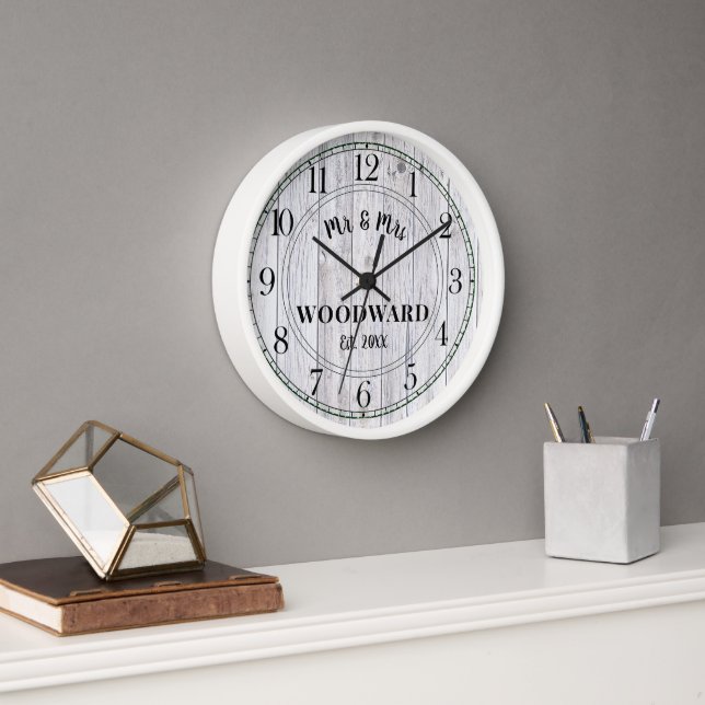 Horloge Rustique Personnalisé Mariage Nouveaux mariés Bois (Bureau)