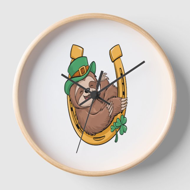 Horloge Saint Patrick's Day Sloth Horseshoe Lucky (Recto)