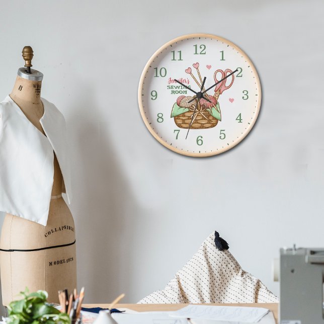 Horloge Salle de couture moderne rétro Paroi en bois perso (Créateur téléchargé)