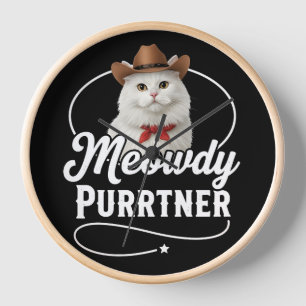 Horloge Salut Purrtner Dessin de Chat Drôle Cowboy Western