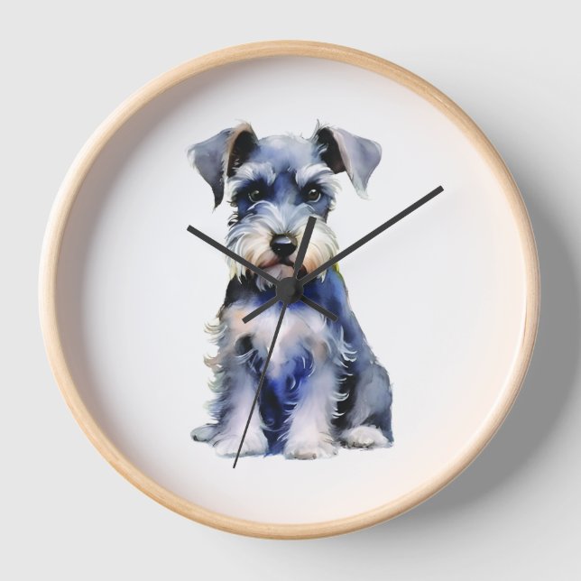 Horloge Schnauzer miniature d'aquarelle (Recto)