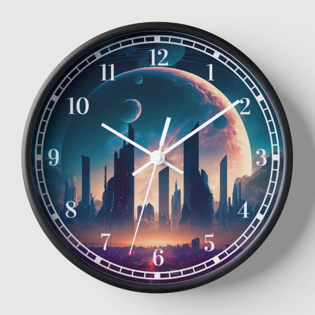 Horloge Science-fiction Cyberpunk Space City (Recto)