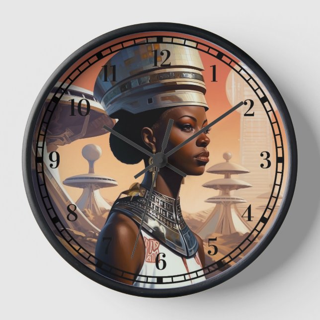Horloge Science-fiction futuriste de la reine afrofuturist (Recto)