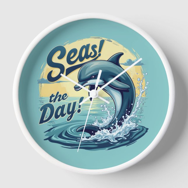 Horloge Seas Day Retro Dolphin Océan esthétique (Recto)