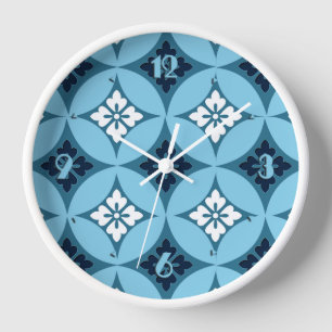 Horloge Shippo à motif floral, bleu et blanc
