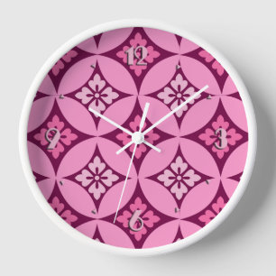 Horloge Shippo à motif floral, rose et bordeaux