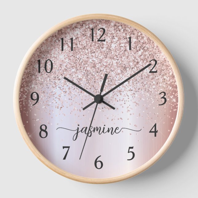 Horloge Signature de nom de monogramme scintillant or rose (Recto)