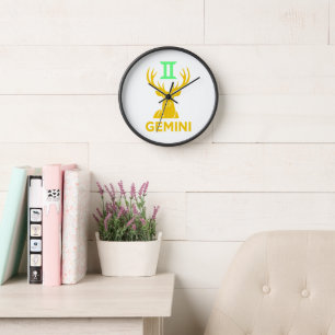 Horloge Signe du zodiaque Gémeaux Minimaliste Cerf doré No