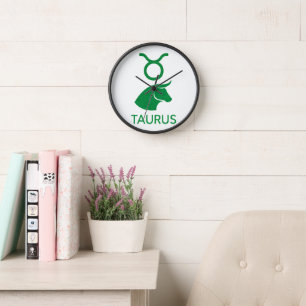 Horloge Signe du zodiaque Taureau Minimaliste Taureau Vert