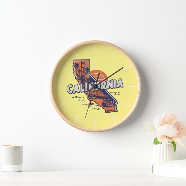 Horloge Silhouette d'état rétro de Californie (Maison)