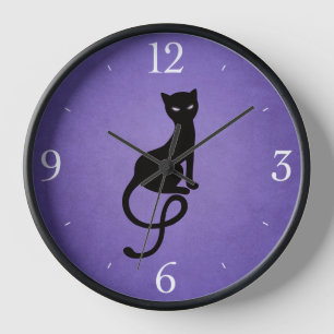 Horloge Silhouette mauvaise aimable de chat - pourpre noir