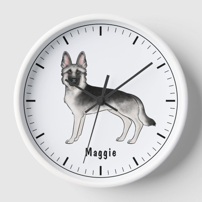 Horloge Silver Sable Chien Berger Allemand Avec Texte Pers (Recto)