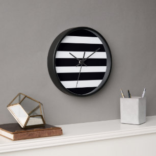Horloge Simple Classique Chic Noir Et Blanc Mur En Rayures