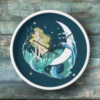 Sirène Blonde Lune Croissante Art Déco Fantastique