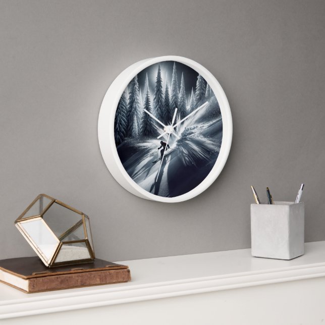 Horloge Ski de descente au clair de lune (Bureau)