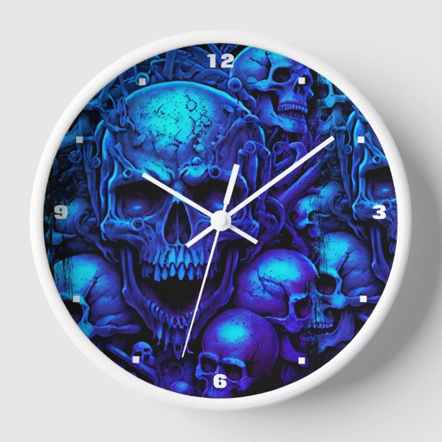 Horloge Skulls Assortis Blue Scary Gothic Halloween Biker (Recto)
