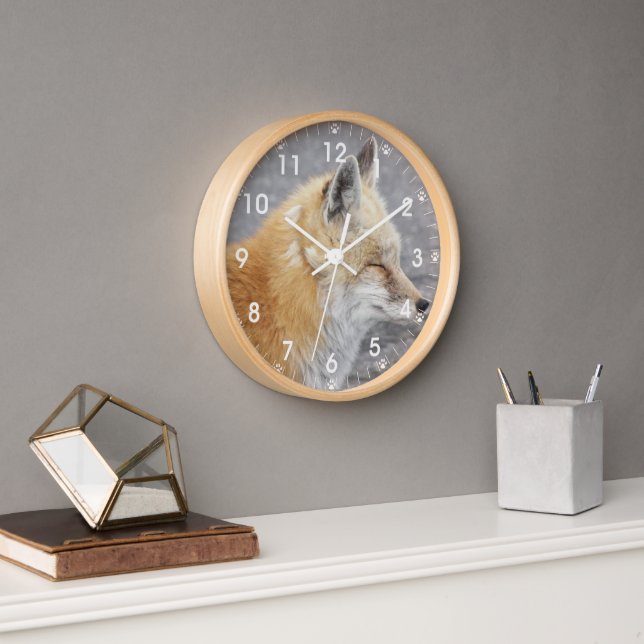 Horloge Sleepy Red Fox Nature Photo (Bureau)