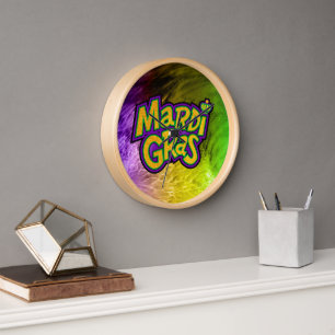 Horloge SlipperyJoe's Mardi Gras couronne violet or vert w