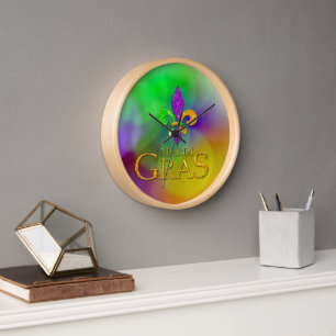 Horloge SlipperyJoe's Mardi Gras violet or vert fleur-d