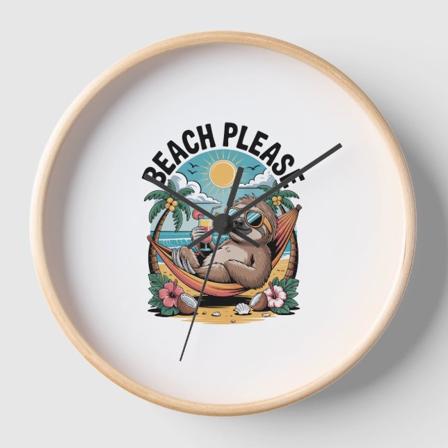 Horloge Sloth avec glace Crème Plage d'été S'il vous plaît (Recto)