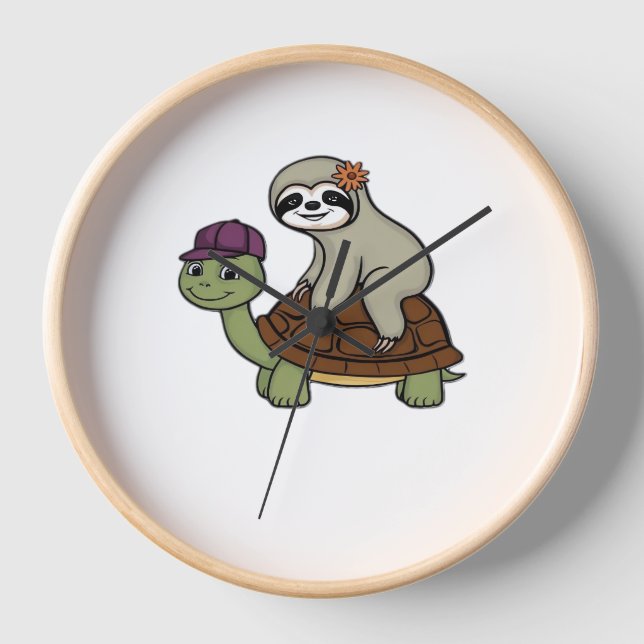 Horloge Sloth chevauchant une tortue T-Shirt classique (Recto)