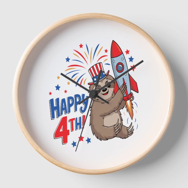 Horloge Sloth Happy 4th Rocket Fireworks USA (Recto)