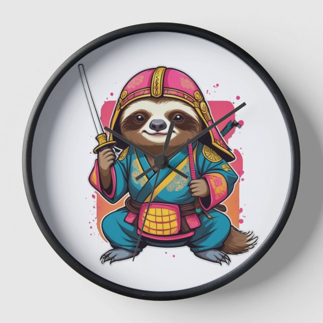 Horloge Sloth Samurai Halloween unique Ninja Décor guerrie (Recto)