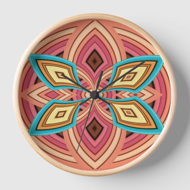 Horloge Spirale rose, turquoise et jaune (Recto)