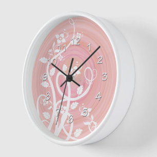 Horloge Spirales Pastel Rose & Pêche, Filigree & Fleurs