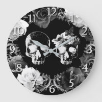 Horloge squelette crâne gothique glamour roses noi