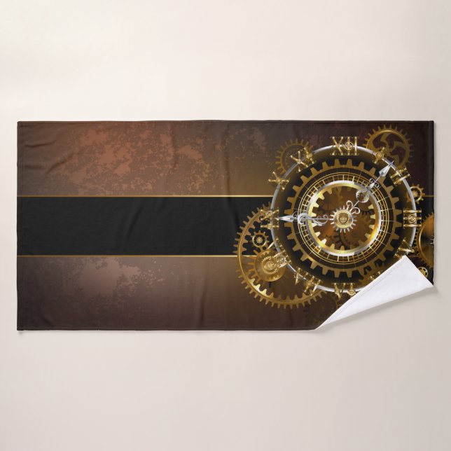 Horloge Steampunk avec des engrenages anciens (Serviette de bain)